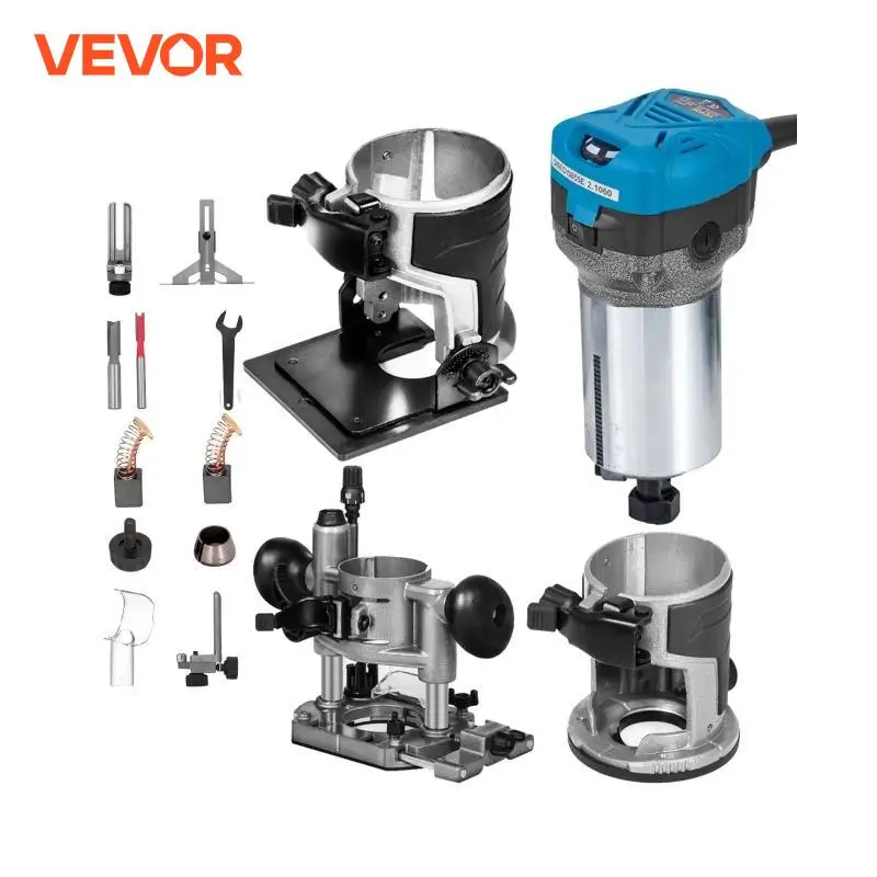 

VEVOR 800W Soft Start Compact Router Kit Variable Speed 10000-30000Rpm with Fixed Base, Plunge Base, Tilt Base and Offse Base