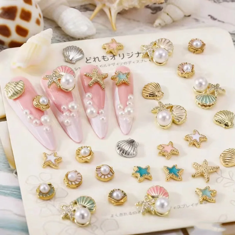 10Pcs Summer Starfish Pearl Shell Jewelry Nail Charms Beach Breeze ocean Star Nails DIY Decoration Cute Nail Art Accessories