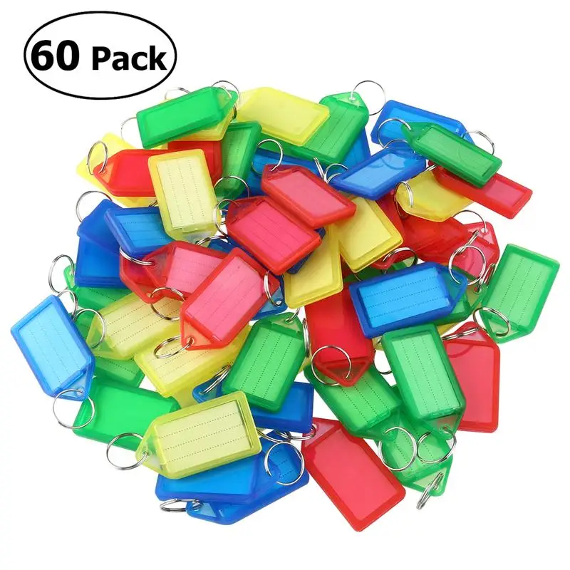 60pcs Multi-Color Plastic Key Fobs Plastic Key Tags Labels With Key Rings Interior Accessories Key Rings (Random Color)