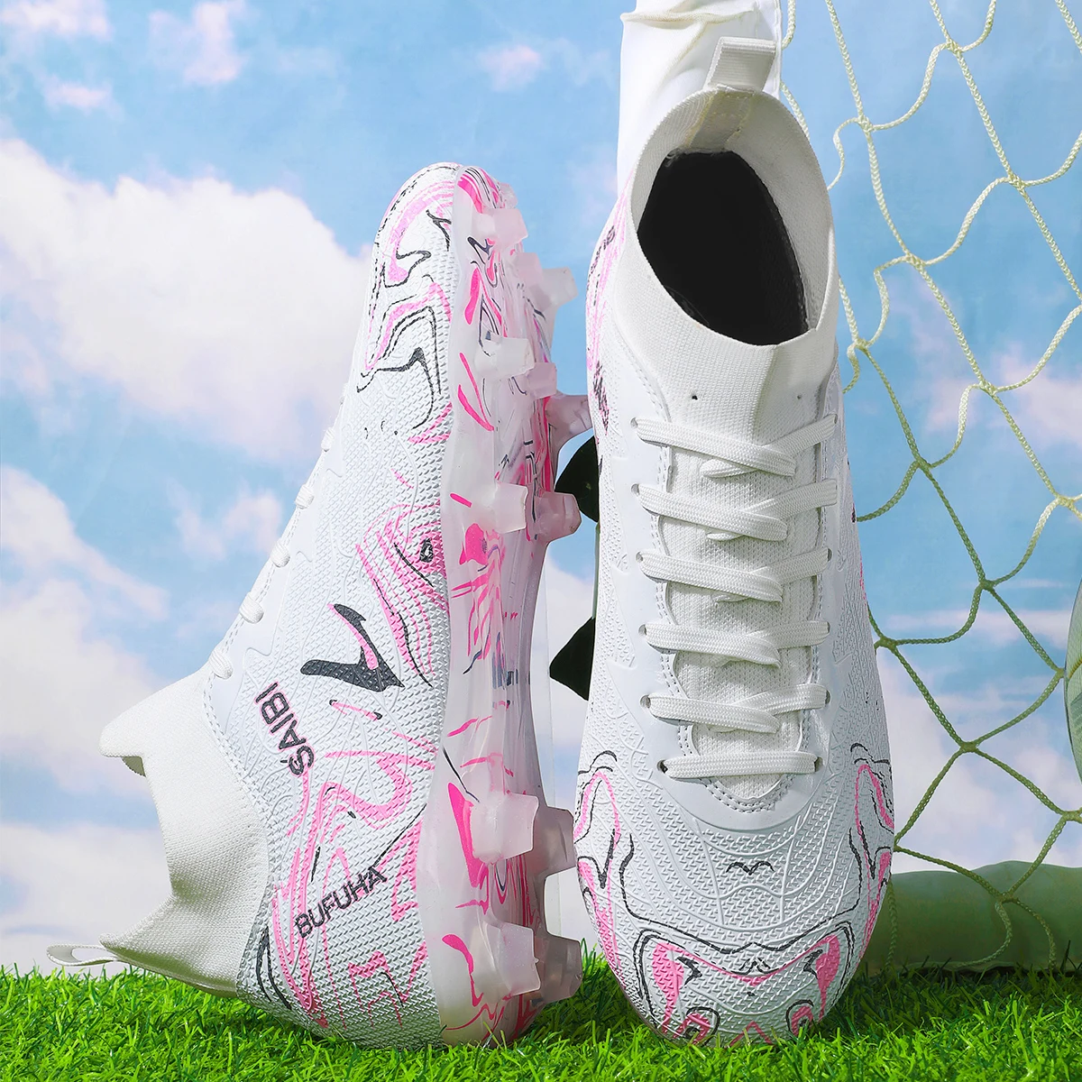 

Breathable soccer shoes with FG/AG long studs for anti slip and effective ankle protection, exclusive to sports enthusiasts