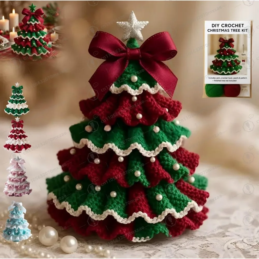 

DIY Crochet Christmas Tree Kit with Yarn Hook Beads Embellishments Easy to Make Holiday Decor for Beginners Home Craft