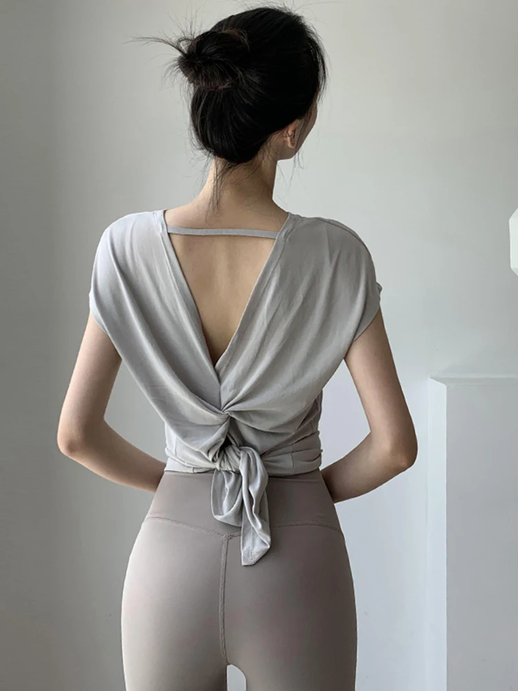 

Women's Yoga Top Summer Thin Qui Dry Running Loose Outerwear T-irt Cover up Korean Sle Casual round Ne ort Sve
