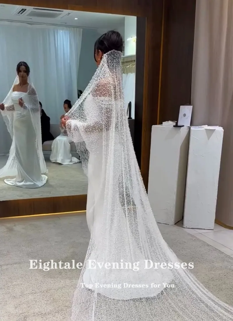 

Eightale Arabic Wedding Dress with Detachable Skirt Customized Ivory Floor Length Muslim Long Sleeves Bridal Gown Party Dress