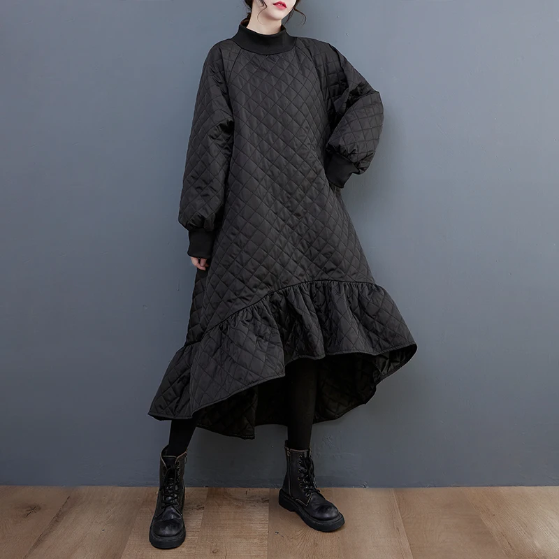 Long Sve Women's Dr Autumn Winter Loose Slimming Fi Tail Cotton Clothes Korean Sle F High Collar Thiened 2025