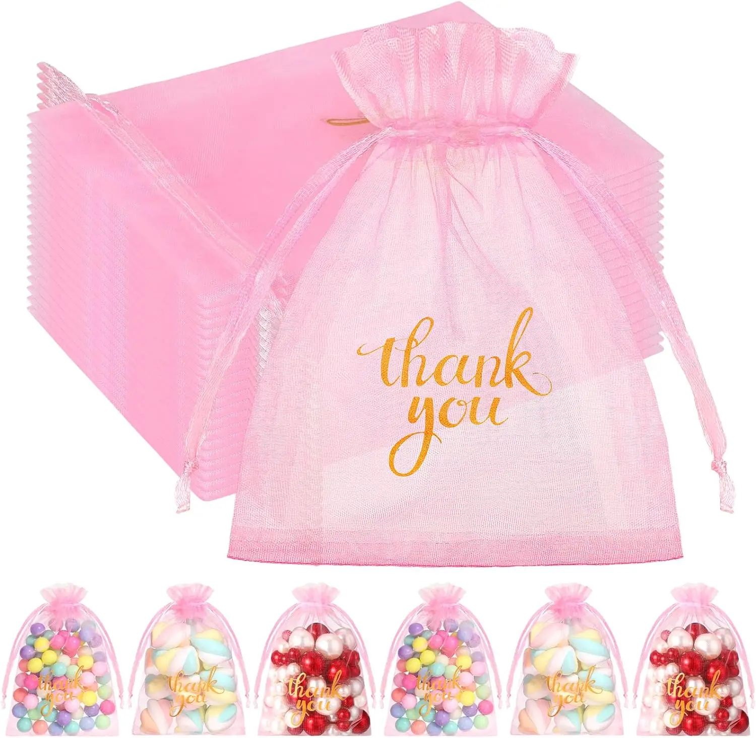 

100 Pieces 4 x 6 Inch Thank You Sheer Organza Bags Mesh Drawstring Gift Bags Organza Jewelry Pouches Wedding Party Favor Bags fo