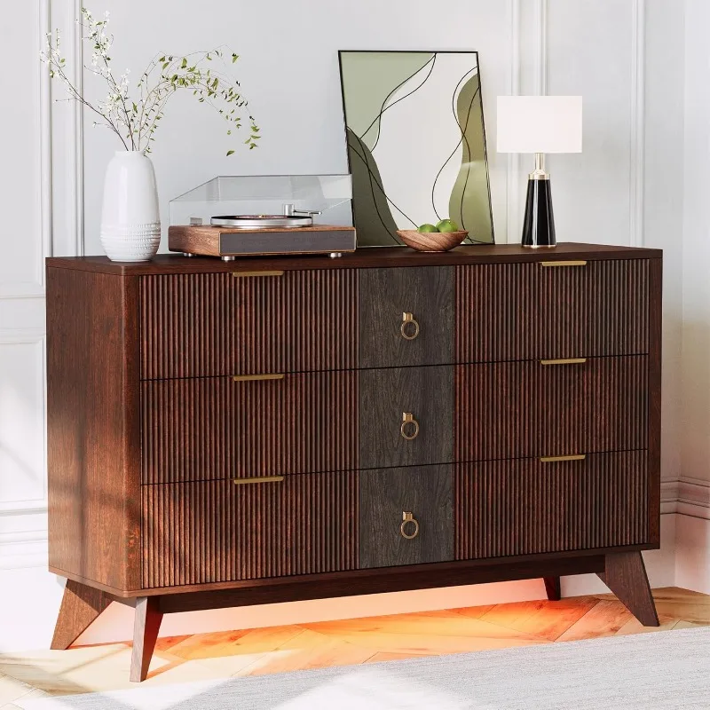 

home.Dresser for Bedroom 9 Drawers with LED Light, 55" Wide Fluted Chest of Drawers, Wood Closet Organizer, Curved Profi