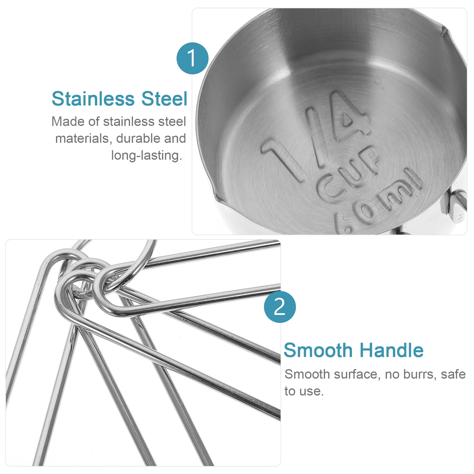 

4pcs Stainless Steel Measuring Cups Kitchen Baking Tool Home Graduated Scale Cups Easy Clean Practical