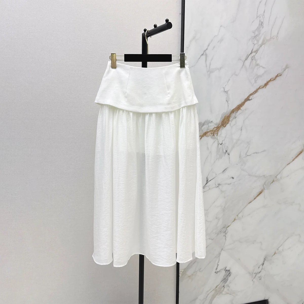 2026 High-Quality New Women's Wear Minimalist Design Double-Layer Black Midi Skirt--hb721
