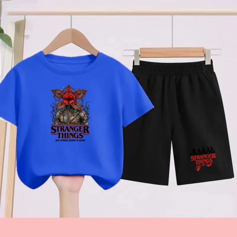 

2026 Summer Children's T-Shirt+Shorts Set (With Cartoon Patterns) Suitable for Boys and Girls (Aged3to12) Casual Sports Clothing