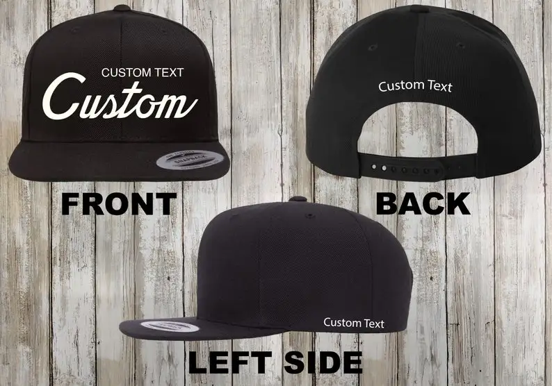 Custom Vintage Script Hat Classic Snapback Hat, Green Under Visor, Vintage Script Style Personalized Embroidery, Bulk Discounts