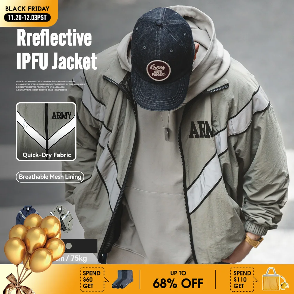 

Куртка-бомбер Maden Мужская, винтажная тренировочная ветровка, светоотражающая быстросохнущая куртка с капюшоном, синяя