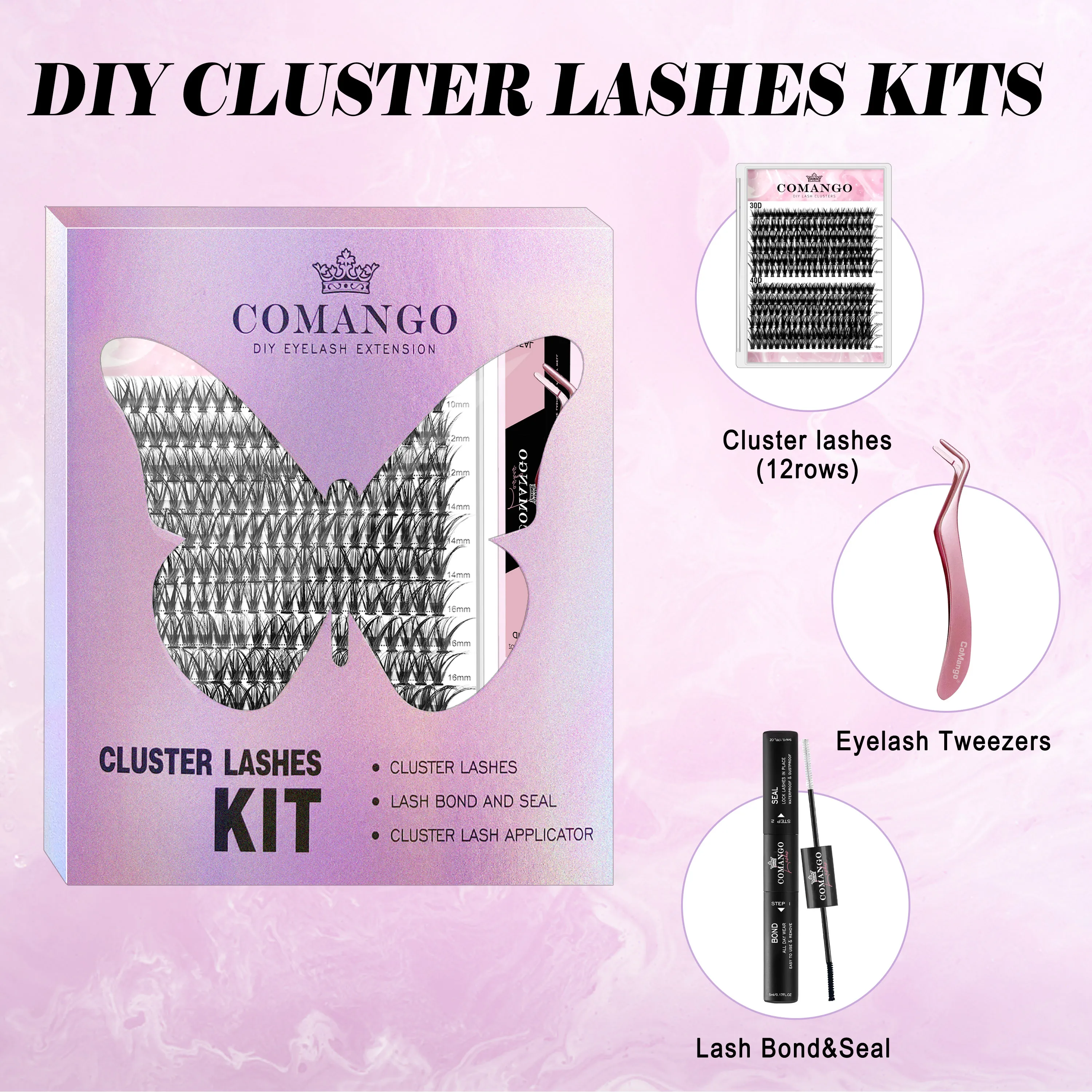 WholesaleDIY Eyelash Extension Kit at Home Individual Faux Mink Natural Lashes Clusters Wispy Lash Kit with  Glue Tweezer Makeup