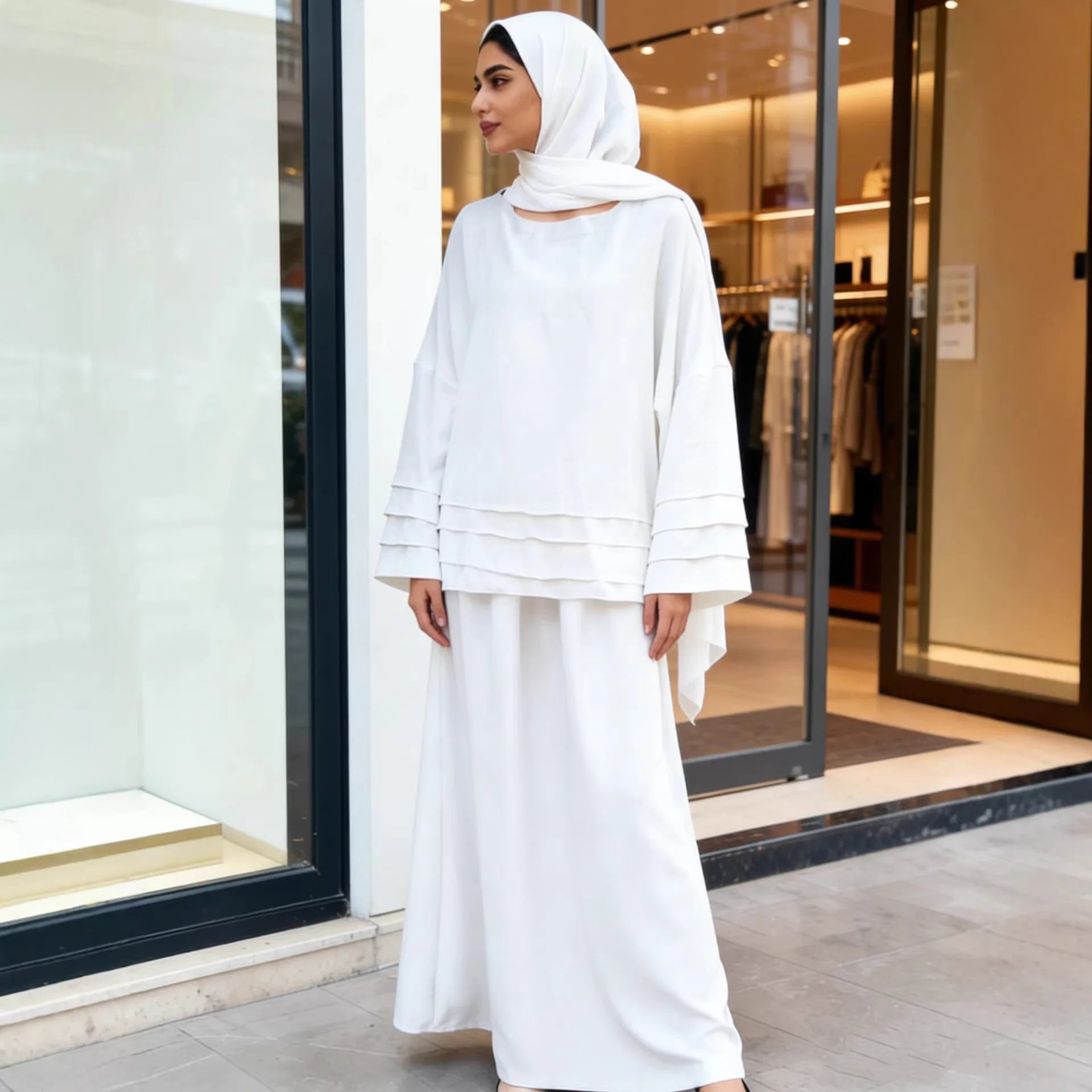 

Мусульманский Ближний Восток, арабский Дубай, абая для женщин, топ с юбкой, комплект из двух предметов, скромный Рамадан, кафтан, халат Femme, исламская одежда