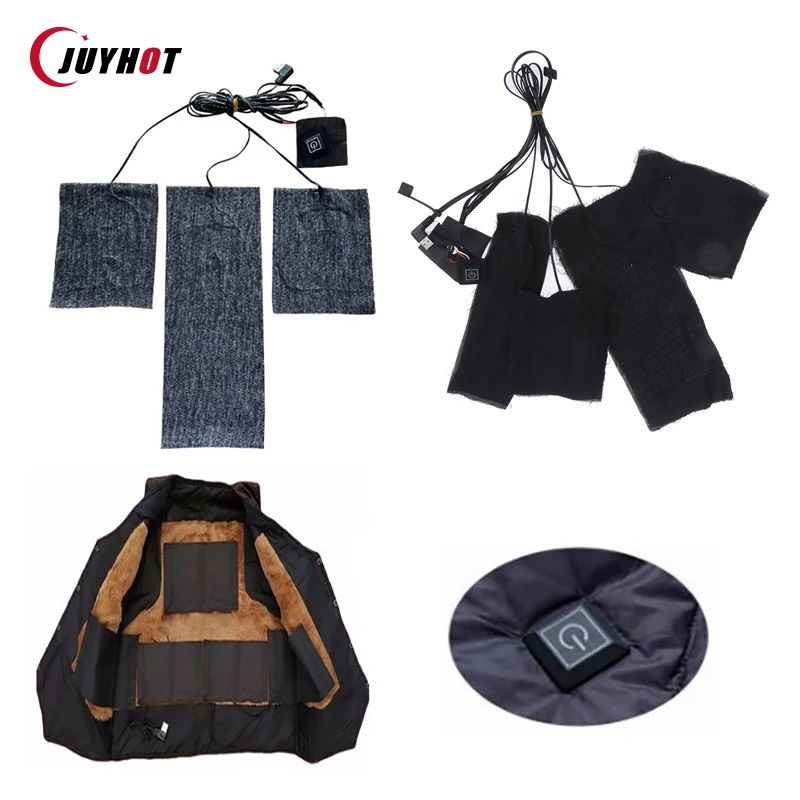 4 In 1 USB Heated Pads Waterproof Carbon Temperature Adjustable Foldable Vest Jacket Clothes Heating Winter Warmer Sheet Pad