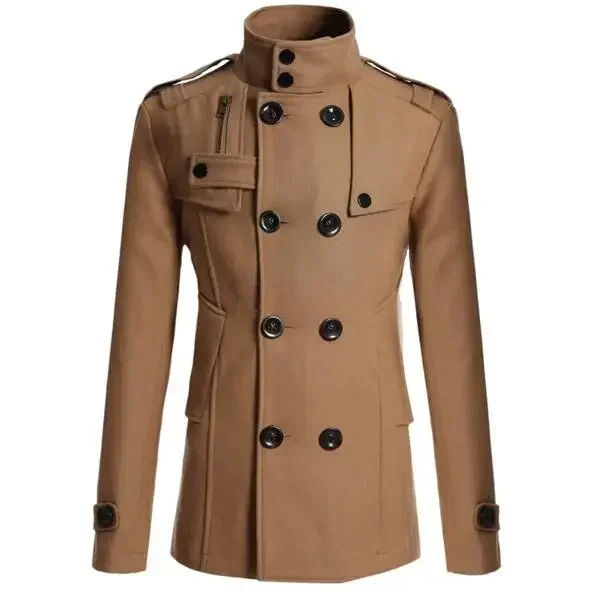 Mens Double Breasted Cotton Coat 2024 Winter Wool Blend Solid Color Casual Business Fashion Slim Trench Coat Jacket Men Clothing