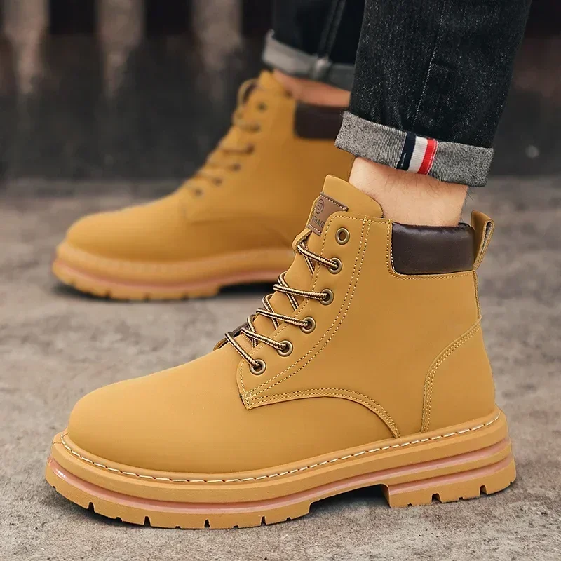 Otoño, talla grande 48, zapatos para hombre, botas altas de estilo británico para motocicleta para hombre, botas antideslizantes resistentes al desgaste a la moda para hombre