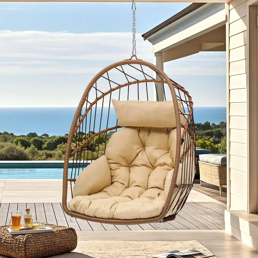 

Egg Chair Without Stand, Basket Chair Hanging Outdoor Rattan Wicker Patio Hammock Indoor Egg Chair with Cushion, Hanging Swing