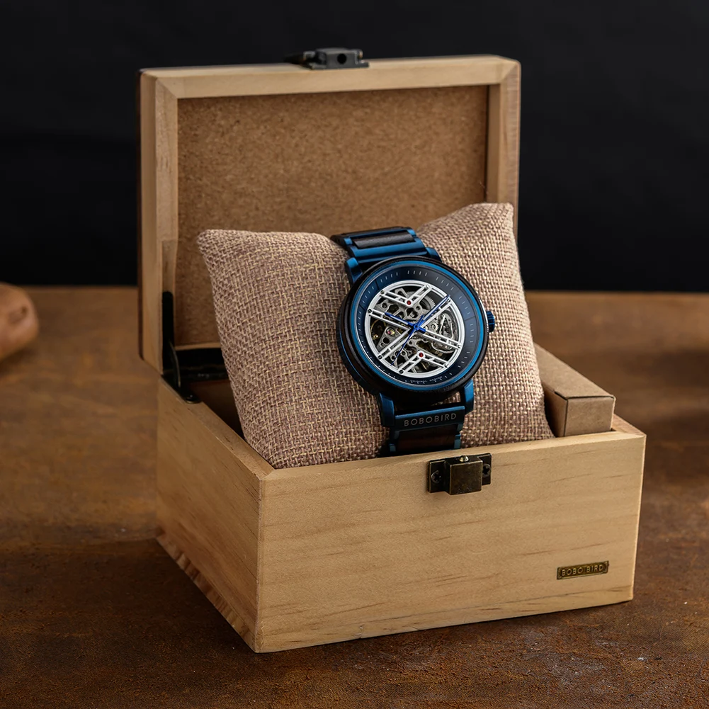 BOBO BIRD Men\'s Automatic Mechanical Wristwatch Stainless Steel Wooden Watch for Men Gift Box Accept Logo Customized Dropship