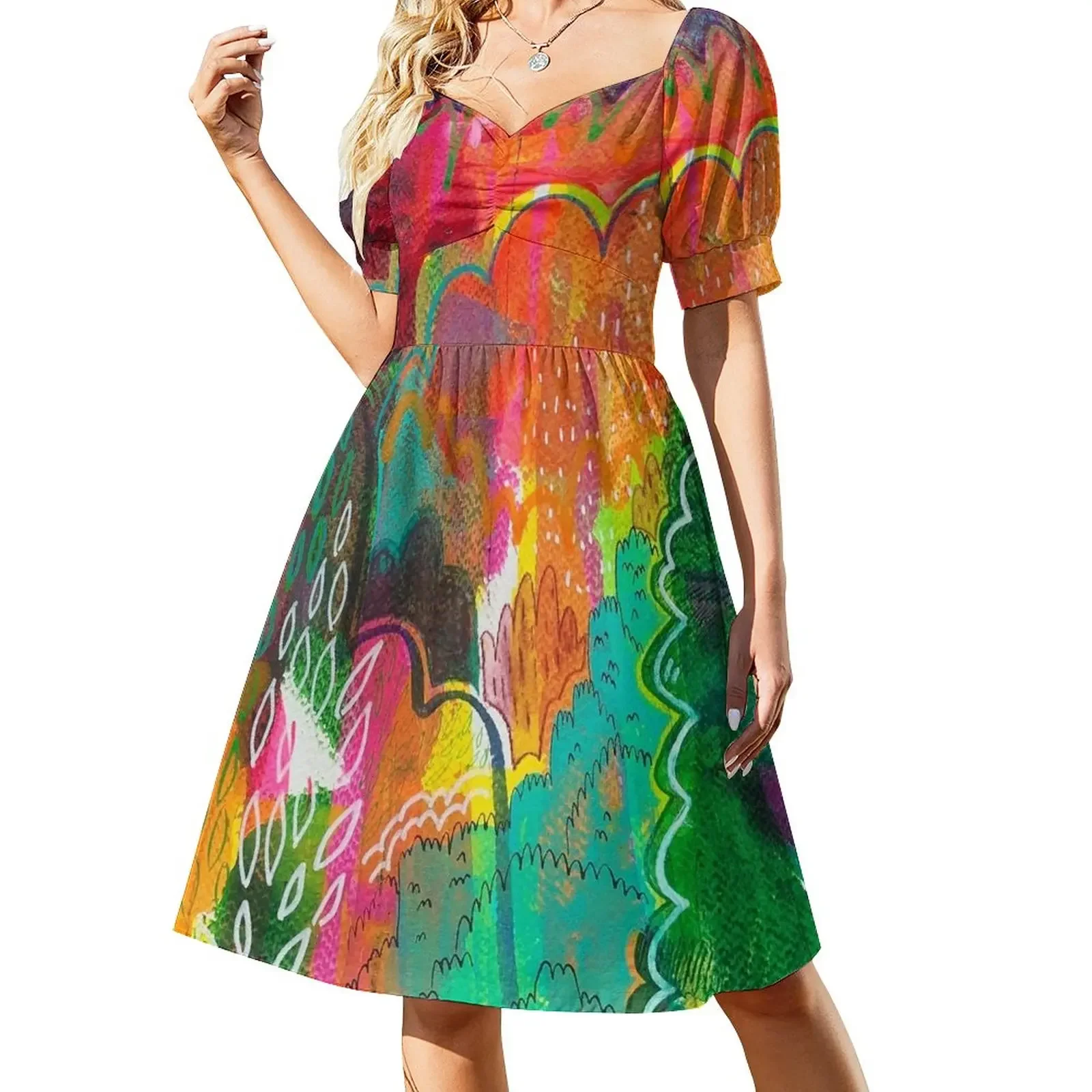 

Colorful Landscape Short-Sleeved Dress evening dresses ladies dresses for woman 2025