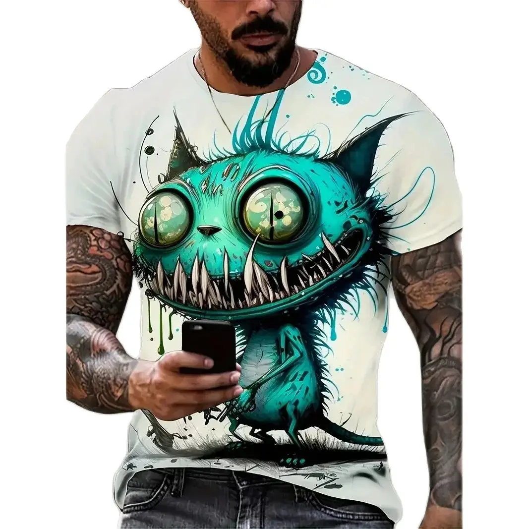 

Camiseta con estampado 3D de dibujos animados para hombre,camisa de manga corta con cuello redondo,informal,a la moda,de verano