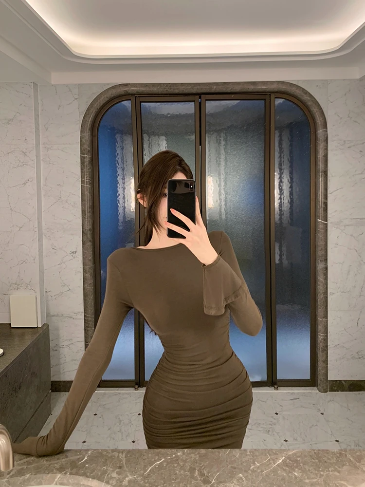 

Sexy Pure Desire ort Dr Bodycon Skirt Bell Sve Wrap Waist Chiffon Spandex Fabric Casual Wear for Young Women