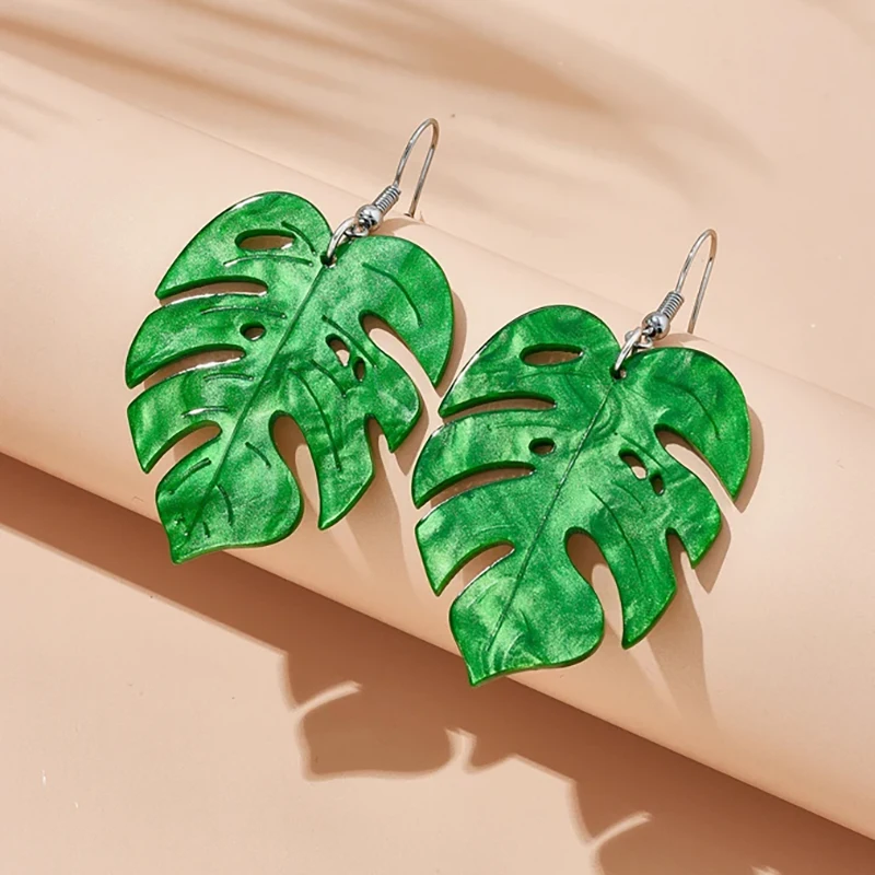 Acrylic Palm Leaf Design Drop Earrings Summer Vacation Style Monstera Dangle Earrings Fashion Jewelry