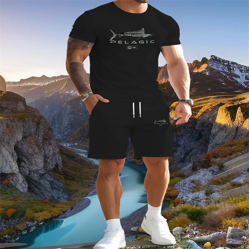 

Fashionable new men's sportswear short sleeved shorts set casual T-shirt shorts set cool and breathable summer two-piece set