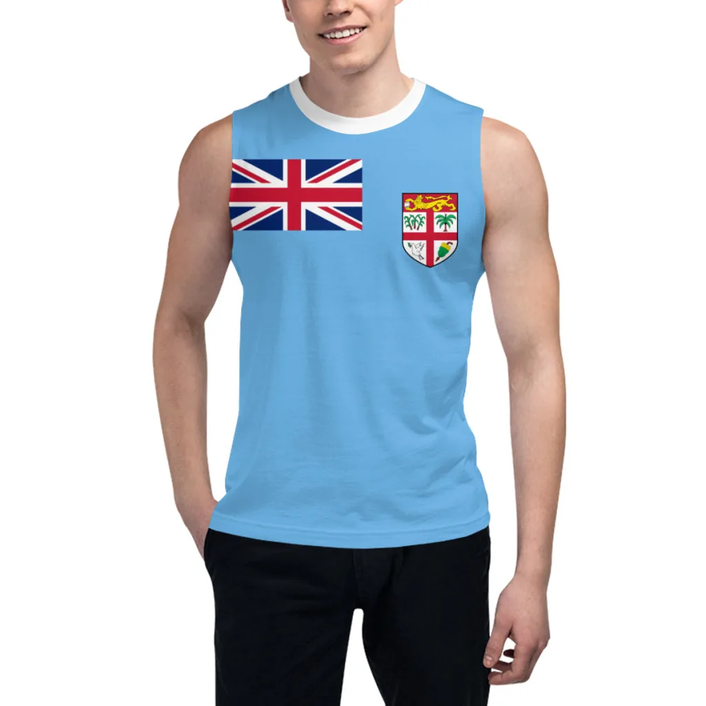 T-shirt sans manches drapeau des Fidji 3D pour hommes et garçons, débardeur de sport, gilet d'entraînement de fitness et de basketball