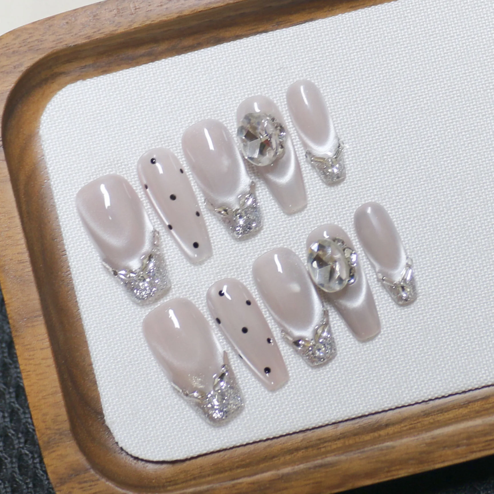 10 قطعة الخريف/الشتاء اليدوية الصحافة على الأظافر تألق الزركون الفرنسية القط العين التغطية الكاملة مسمار نصائح للنساء والفتاة أظافر صناعية #4