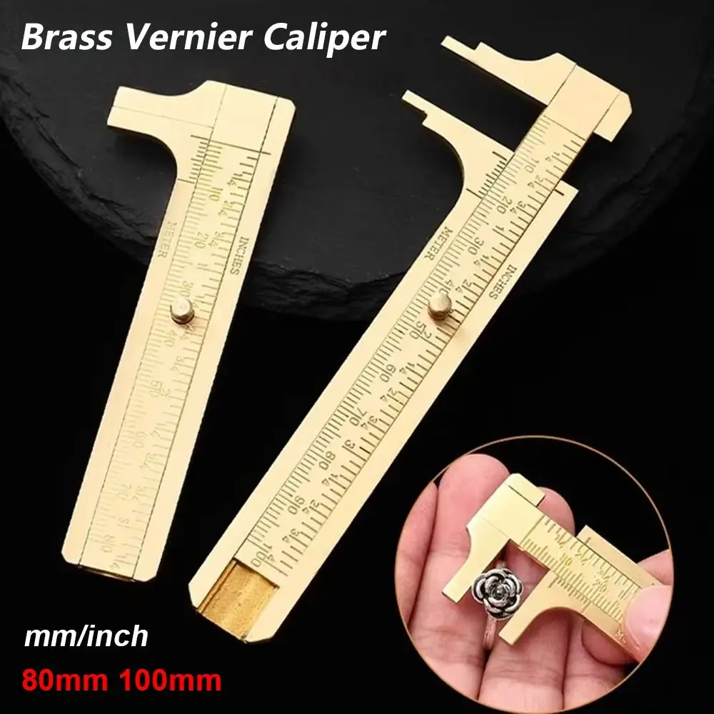 1Pcs Durable 80/100mm Brass Vernier Caliper with Metric Imperial Scale mm/inch Slide Gauge Ruler Mini Pocket Size Measuring Tool