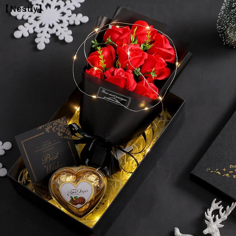 9 Köpfe Seifenblumen-Rosenstrauß, künstliche Blumen für Weihnachten, Hochzeit, Geburtstag, Valentinstag, DIY-Heimdekoration〔Nest〕 – Detail 7