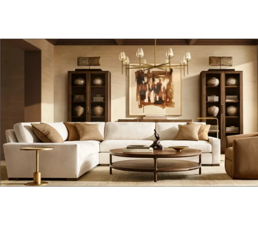 ！@Custom Solid Wood TV Cabinet Coffee Table Living Room Furniture Villa Club Room Club Modern Simple Fabric Sofa