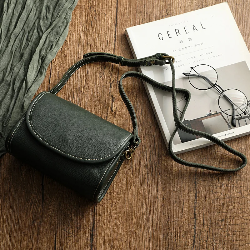 Cow leather vintage crossbody bag fashion style shoulder bag small mobile phone bag ladies sling bag cluthes for female