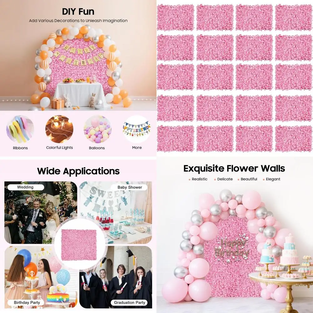 

Set of 20 Lower Wall Panels, Artificial Silk Plastic, 15.74 x 23.62 Inches, Pink, Ideal for Photography, Weddings, and Outdoor D