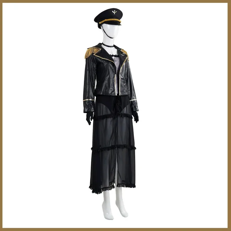 My Dress-Up Darling Kitagawa Marin Cosplay Costume Set - Black Lobelia Wig Military Uniform PU Coat Sexy Carnival Suit for Women