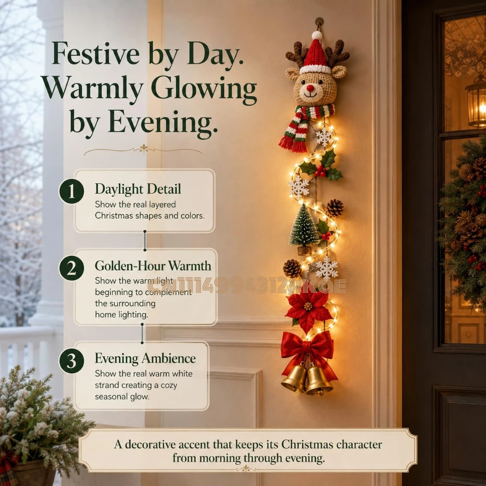 Glowing Christmas Door Hanger，Large Lighted Christmas Tree Door Decor, Perfect for Front Doors, Porches and Walls view 4