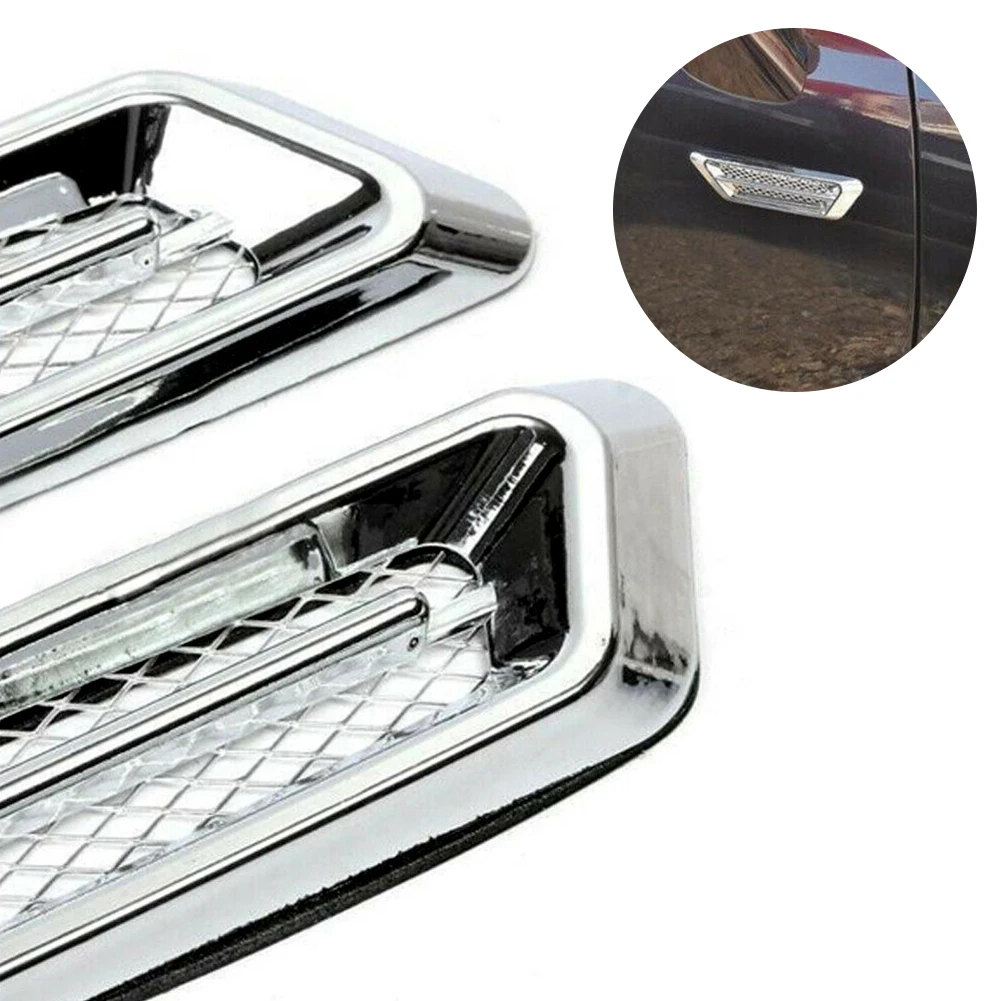 2 Pcs Chrome Car SUV Air Flow Fender Side Vent Decoration Sticker Accessories Chrome Tone Universal Self-Adhesive Air Flow Vent