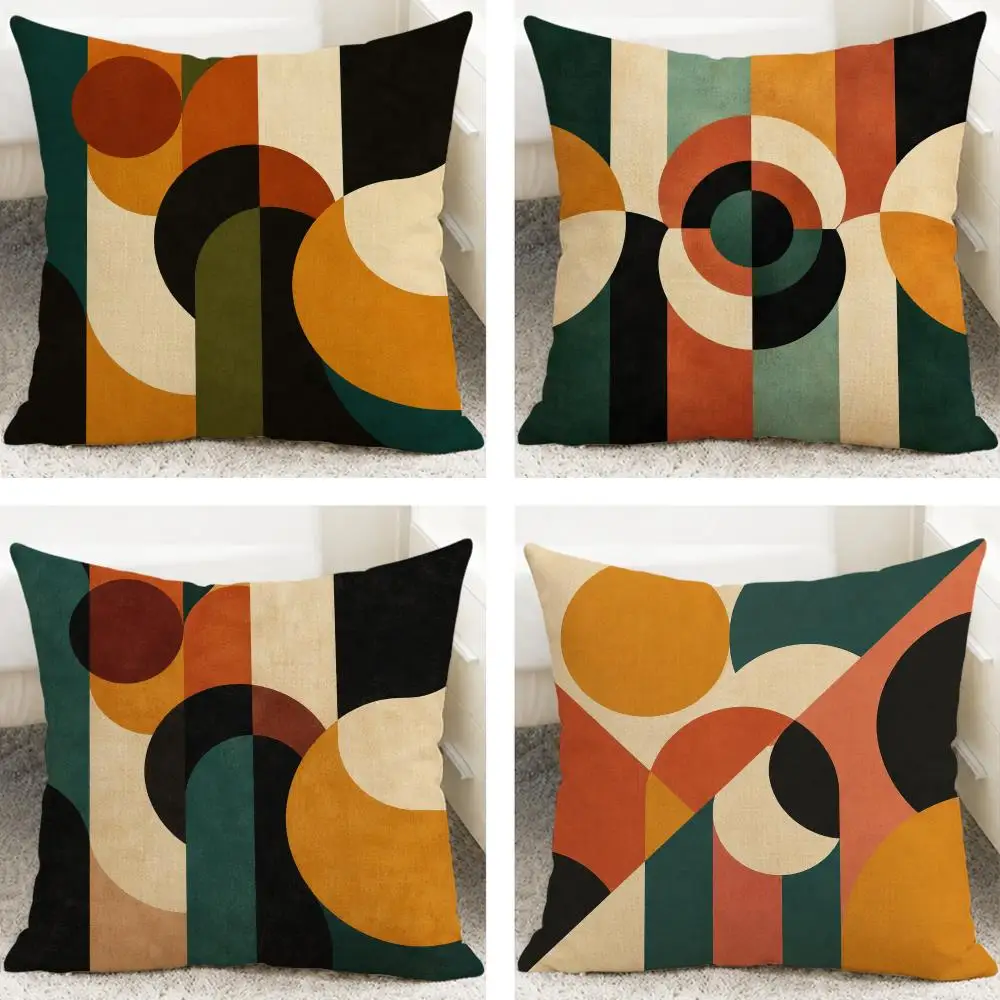 Pattern Mid Century Modern Geometric Cushion Cover Cushion Covers Natural Linen Breathable Sofa Bedroom Decor Pillowcase