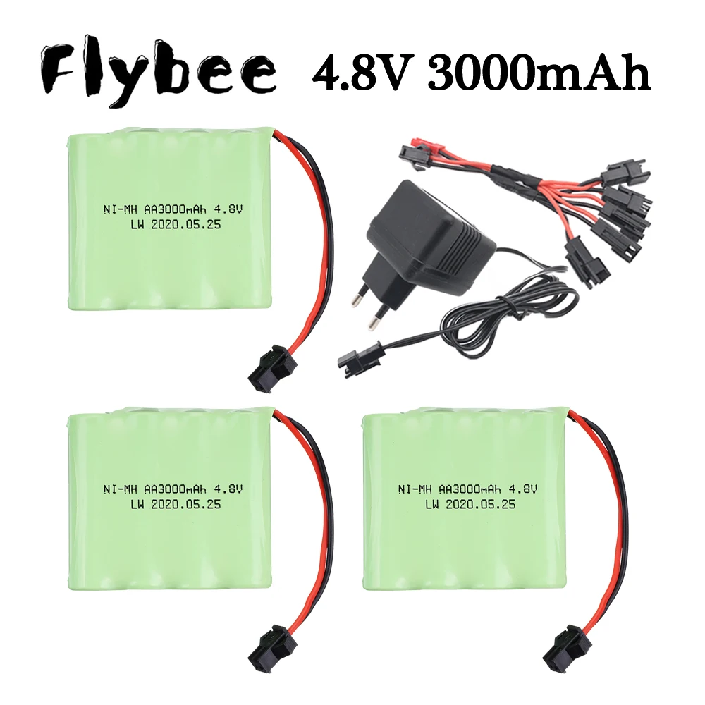 4.8V 3000mah NiMH Battery SM Plug and Charger For Rc toys Cars Tanks Robots Boats Guns Ni-MH AA 4.8 v Battery Pack toy accessory