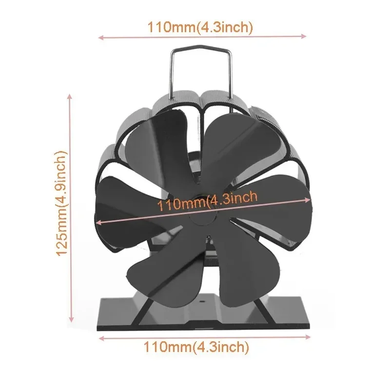 110mm Wood Fireplace Thermal Energy Fan Aluminum Alloy Low Noise European American Style Fireplaces Power Fan for Home Heating