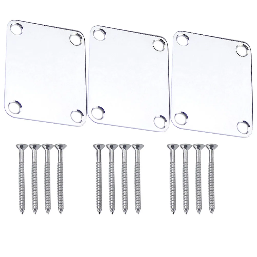 

3 Pcs Bass Guitar Accessories Musical Instrument Reinforcement Board Neck Plates Silver Parts