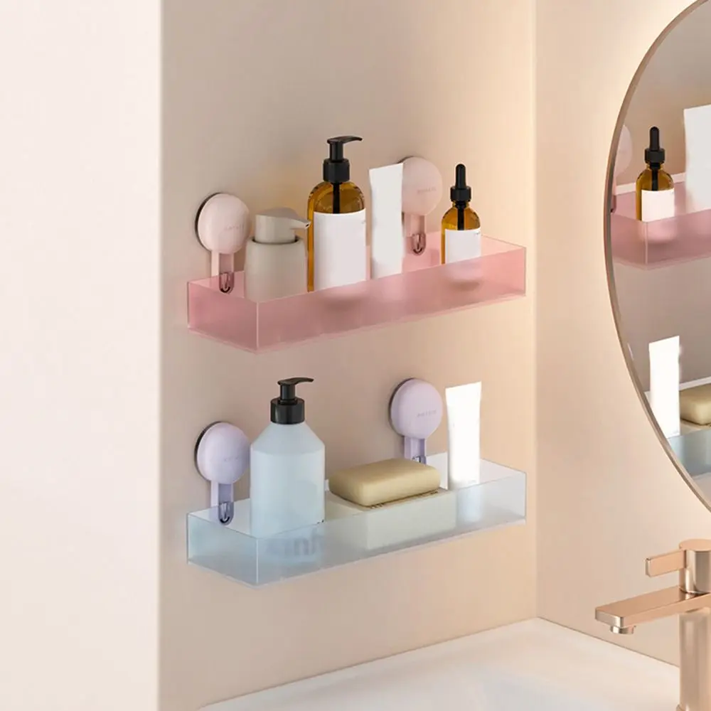 

Frosted Suction Cups Shower Shelves Wall Mounted Drainable Cosmetics Storage Rack Free Punch Space Saving