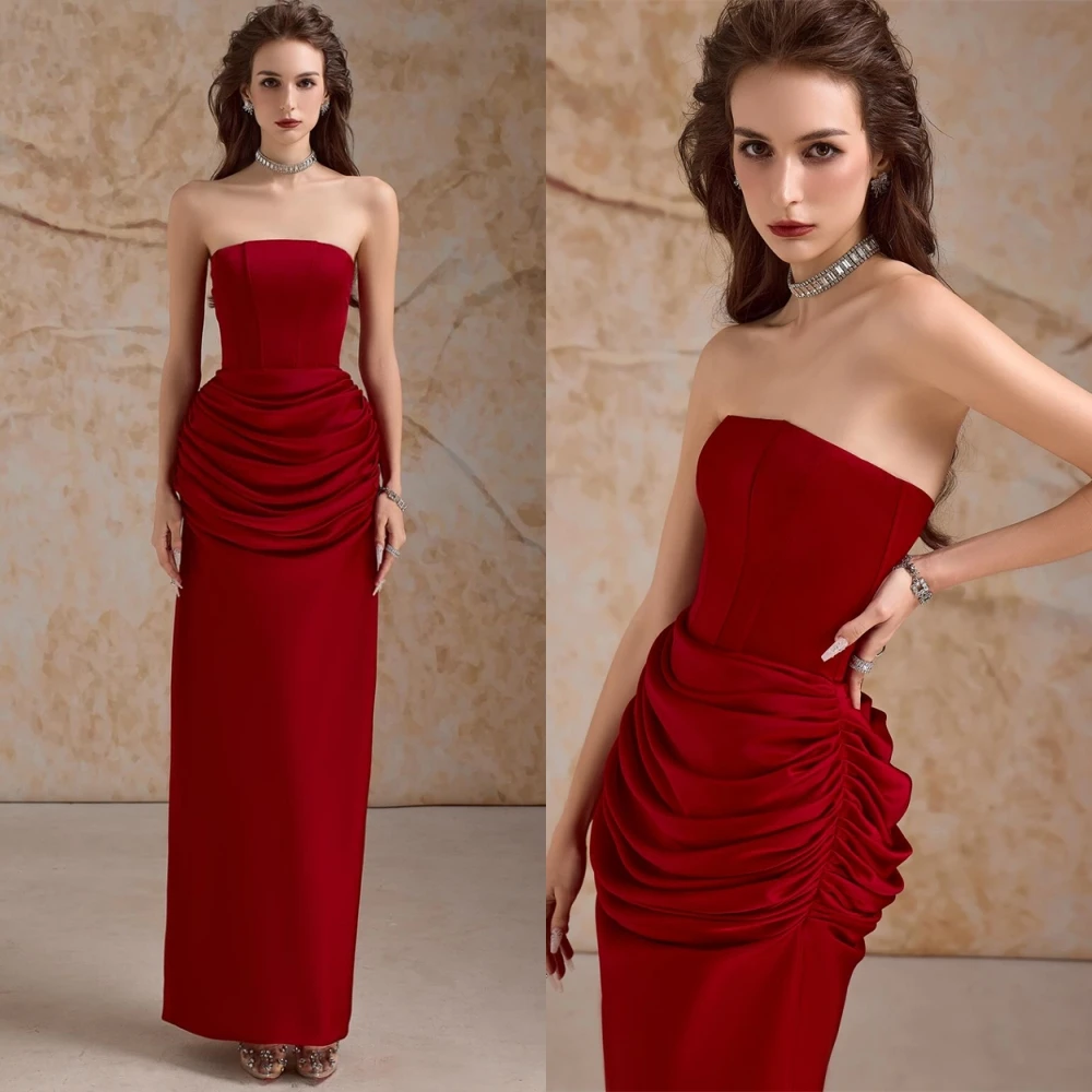 فستان سهرة فاخر من الساتان بدون حمالات مخصص، فساتين حفلة موسيقية كلاسيكية بدون أكمام، جودة عالية بطول الكاحل، فساتين مناسبة خاصة