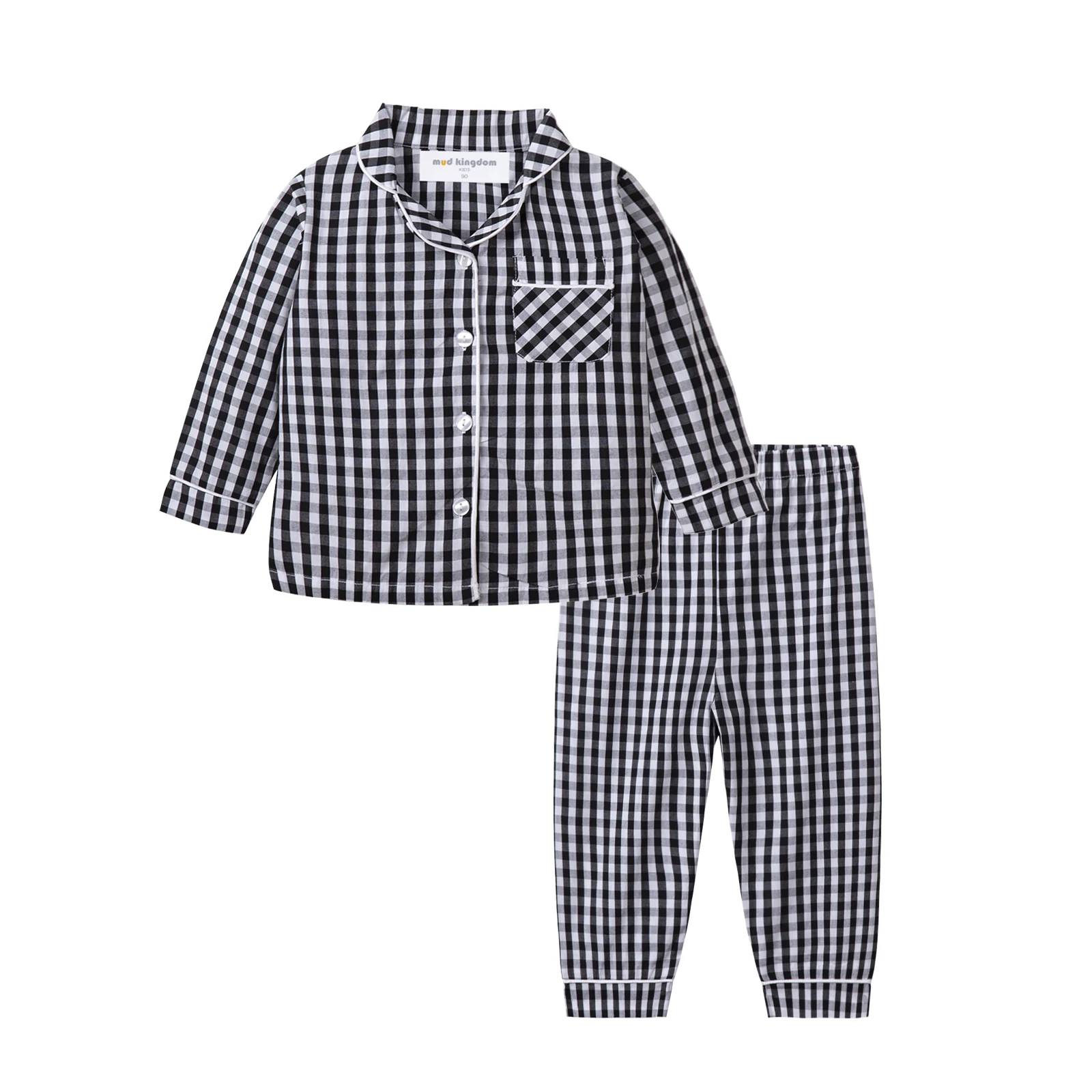 Mudkingdom Boys Girls Long Sleeve Pajamas Set Collared Plaid Autumn Cute Toddler Pajama Kids Sleepwear Children Clothes Pjs