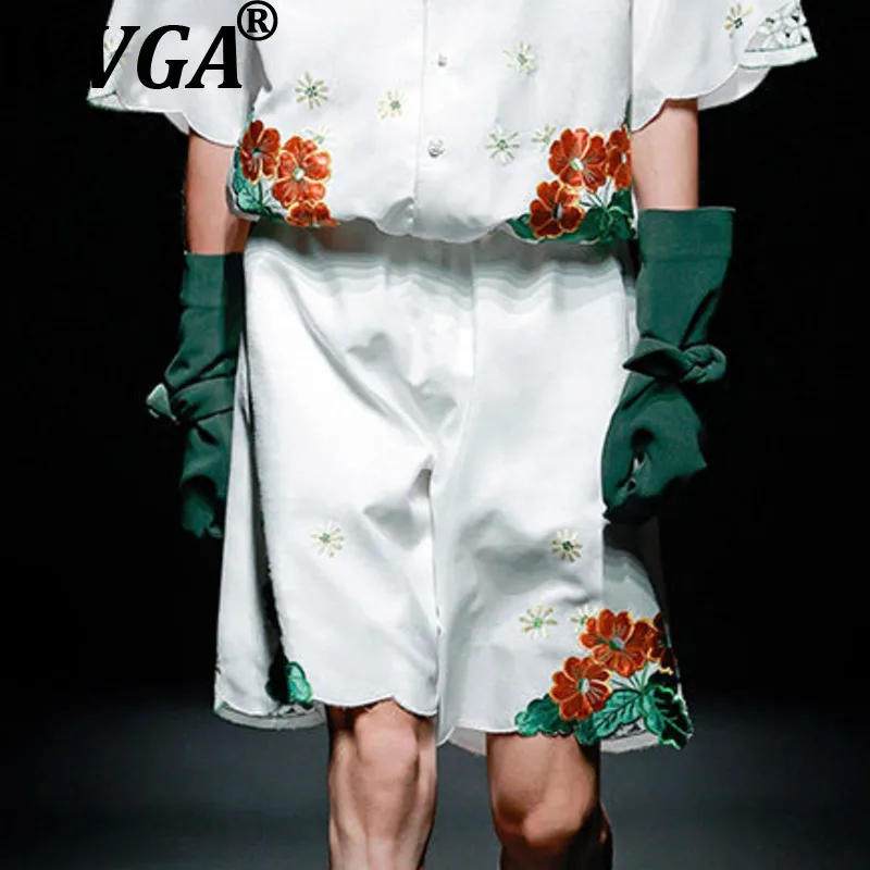 

WVGA New Men's Summer Tide Vintage Geranium Patch Embroidery Trendy Elastic Waist Shorts Niche Chic Casual Streetwear Ins W18657