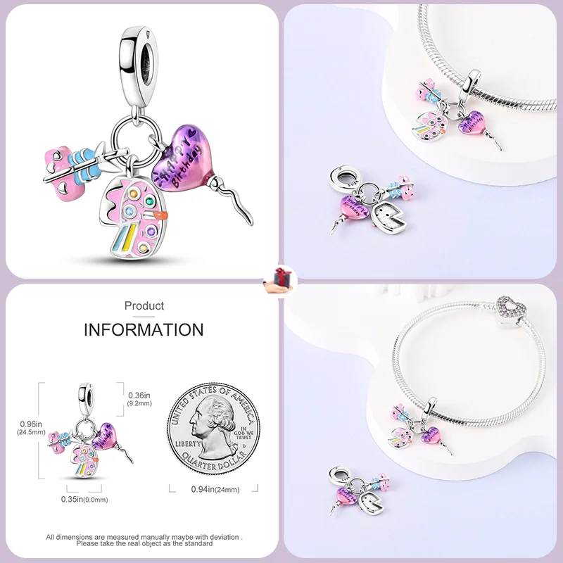 925 فضة موضة منطاد الهواء الساخن الدب كعكة عيد ميلاد سحر الخرز ل سوار 3 مللي متر DIY بها بنفسك غرامة مجوهرات صنع الهدايا