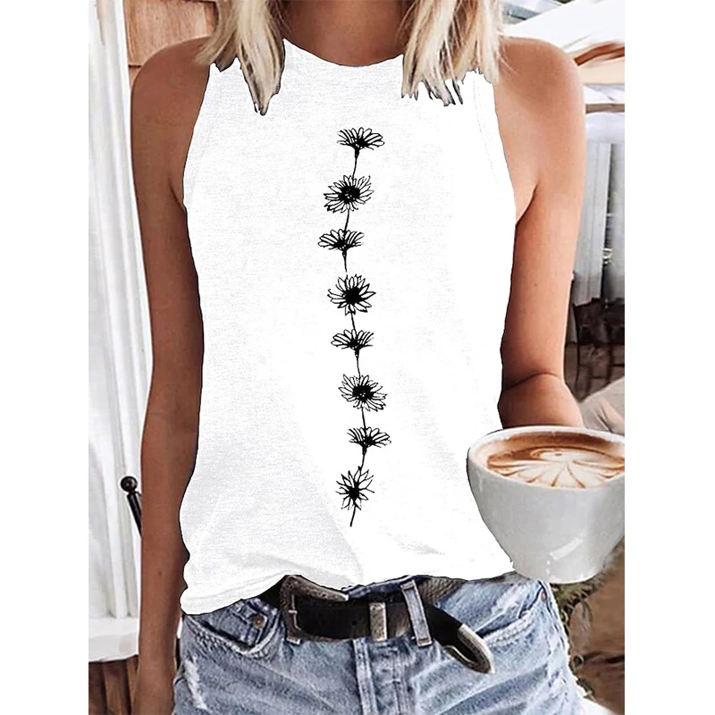 Letnie kwiatowe stokrotki 3D podkoszulki z nadrukiem moda damska Streetwear ponadgabarytowa kamizelka z dekoltem w kształcie litery "o" Off ramię bez rękawów kobieta Camisole