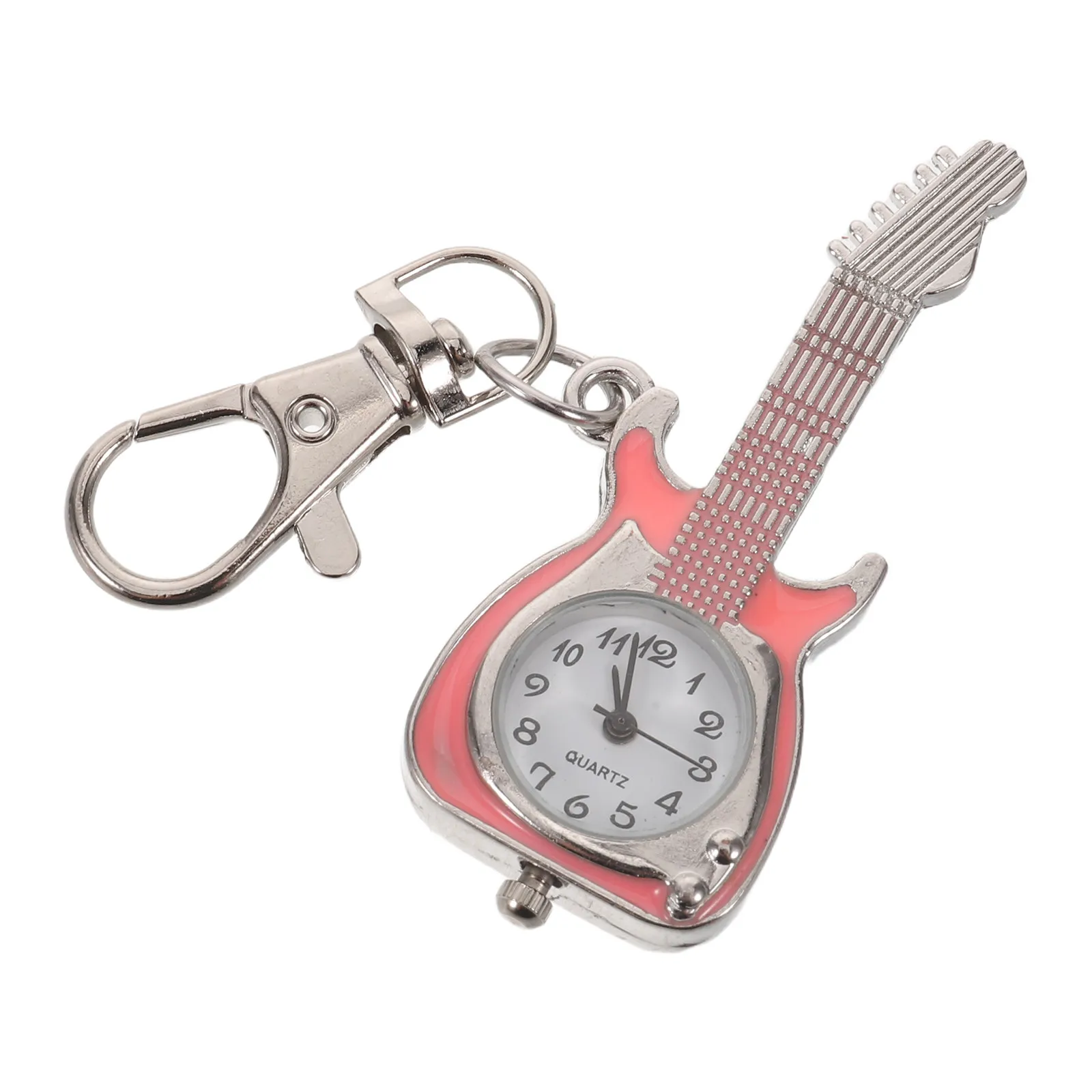 Guitar Themed Pocket Watch Keychain Brass Finish Adjustable Chain Elegant Timepiece Accessory for Musicians Guitarist Gift