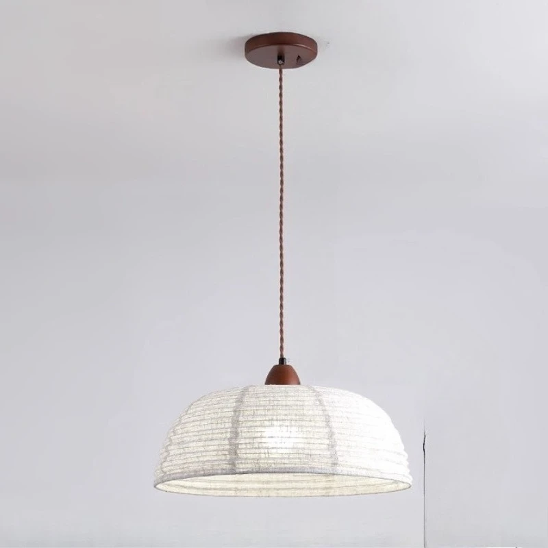 اليابانية الرجعية المخروطية النسيج قلادة LED أضواء ثريا خشبية غرفة المعيشة غرفة نوم مطعم المطبخ خط طويل مصباح معلق #5