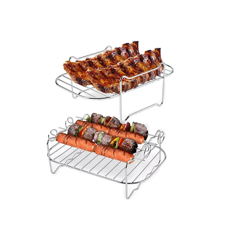 

Air Fryer Oven Grill Rectangular Double Layer Grilled Meat Roasted 304 Stainless Steel Shelf